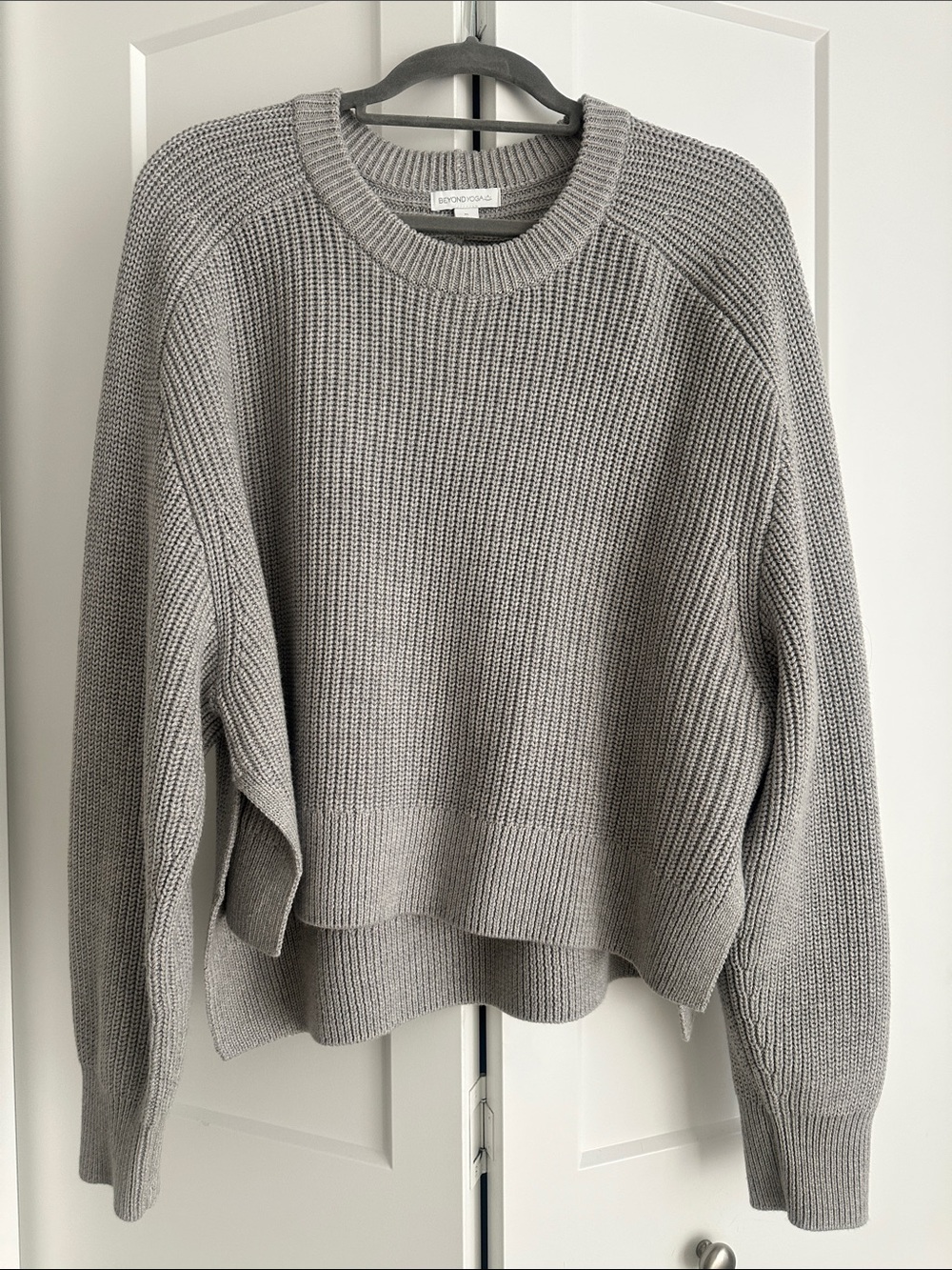 Beyond Yoga, Light Gray Ribbed Crewneck Sweater, XL
